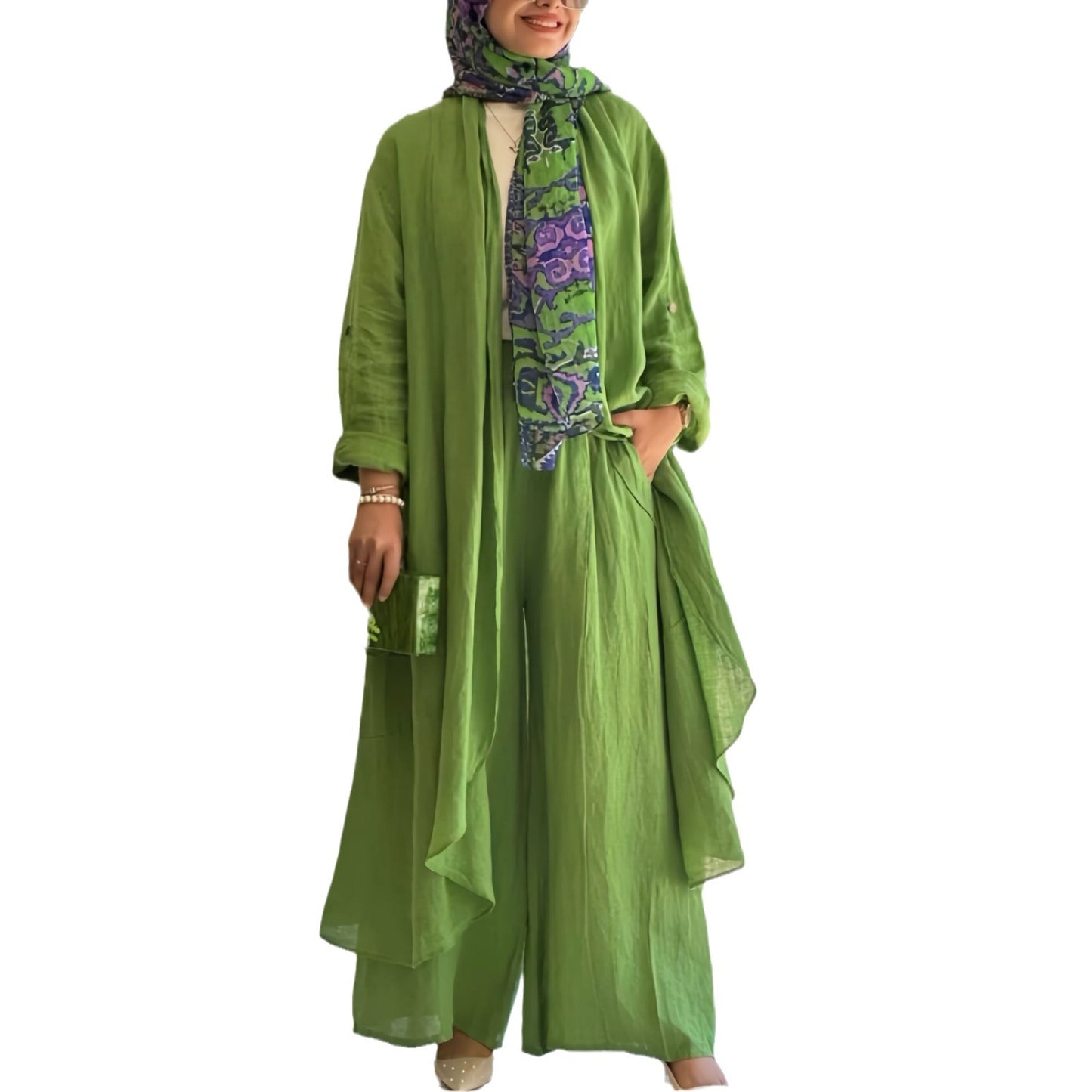 MS578#Nuevo cárdigan informal holgado de moda con pantalones de pierna ancha, traje de dos piezas para mujer para primavera y verano