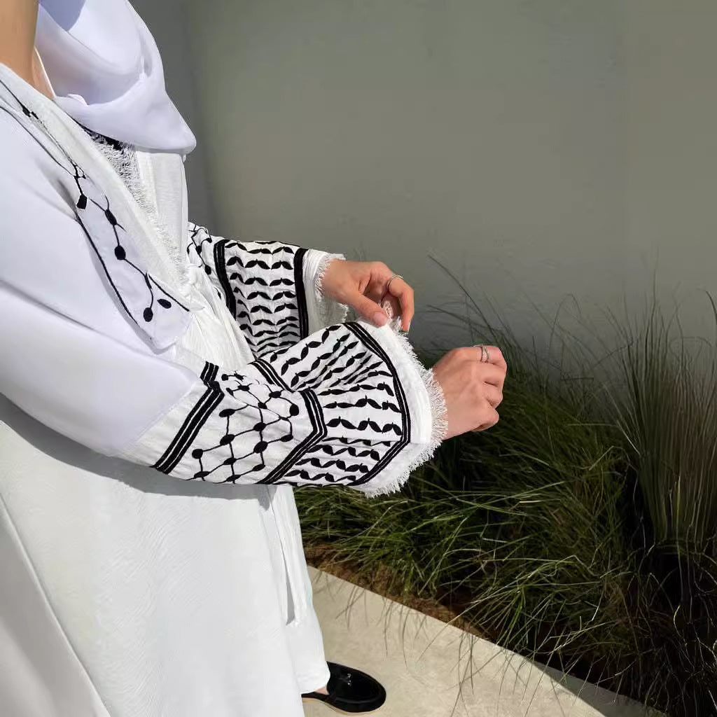 Bata tipo cárdigan bordada MS599#Abaya