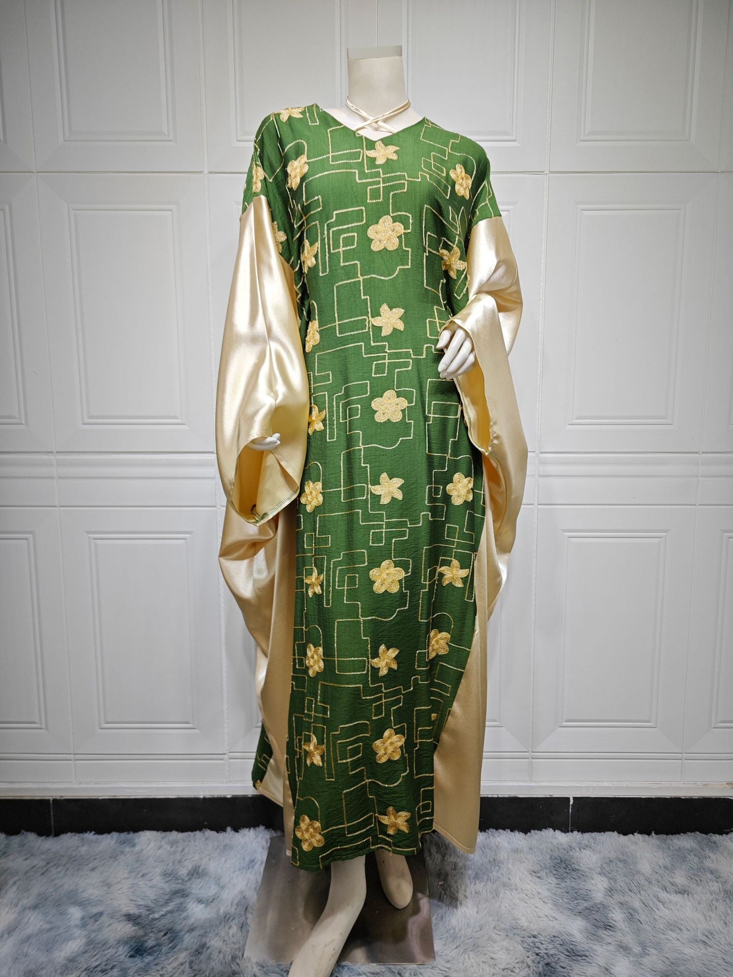 MS550#Vestido de bloque de color bordado para mujer musulmana de Dubai árabe