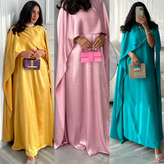 MS549#Vestido Abaya moderno de moda con falda larga de manga grande modesta y cubierta exterior femenina de satén