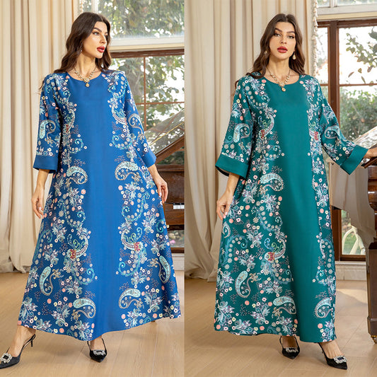 MS568#Ropa de mujer musulmana árabe de Dubái, vestido artesanal con flores quemadas de perlas y diamantes calientes, bata jalabiya