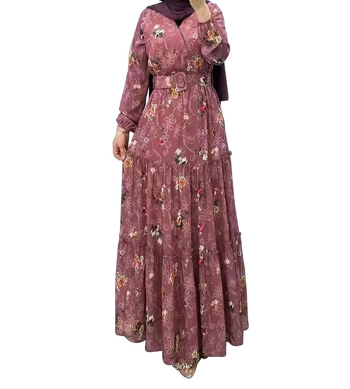 MS520# Fashion New Floral High Neck Long Dress for Women with Elegant