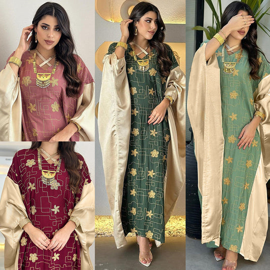 MS550#Vestido de bloque de color bordado para mujer musulmana de Dubai árabe