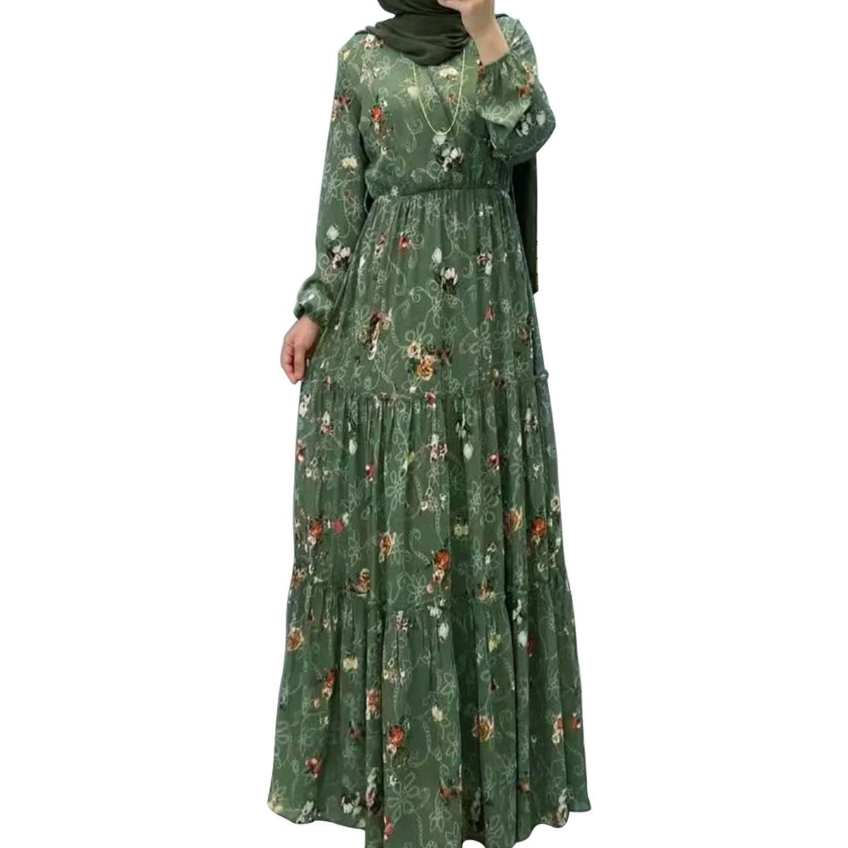 MS520# Fashion New Floral High Neck Long Dress for Women with Elegant