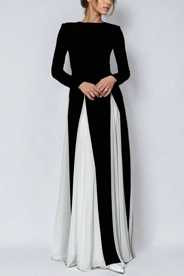 MS593# Vestido de mujer de manga larga en contraste de color