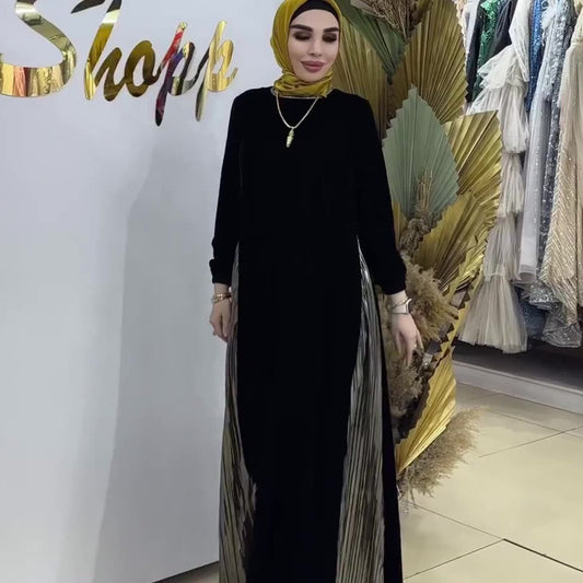 MS412#Falda larga de color en contraste con costuras bronceadas plegables