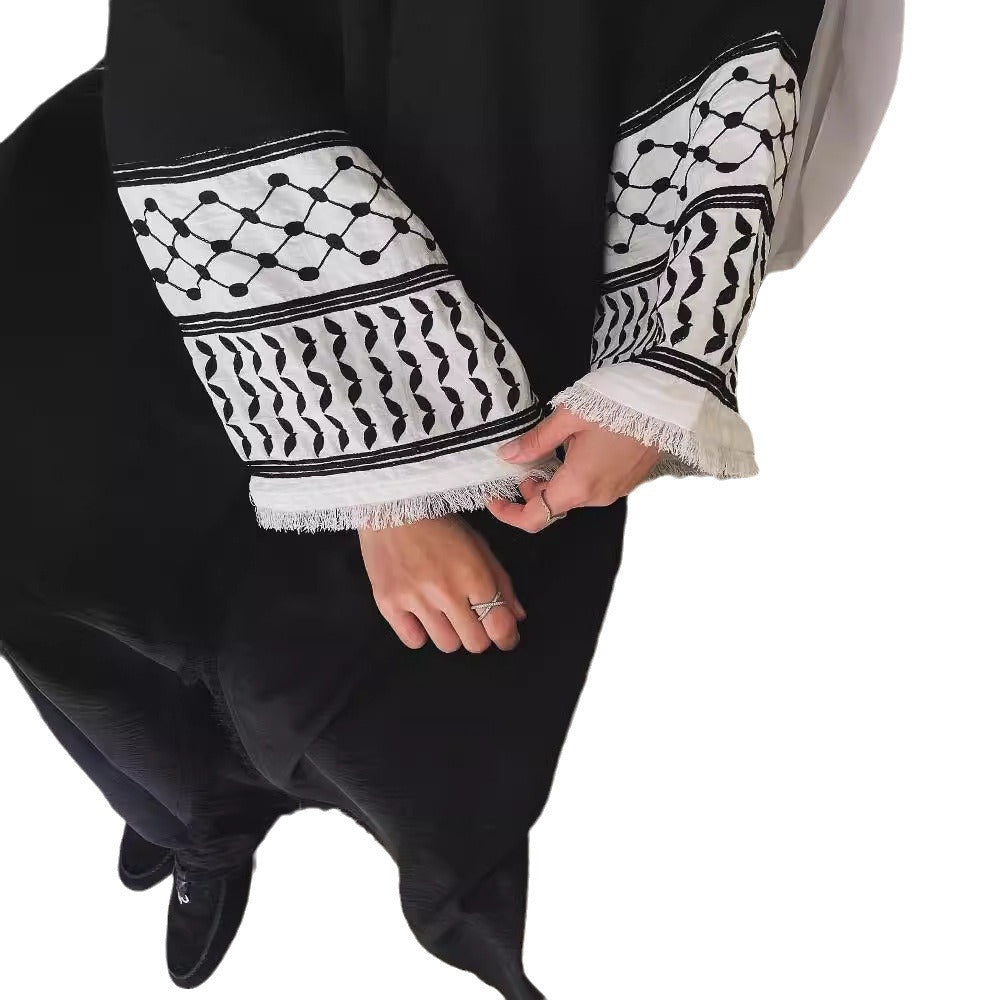 Bata tipo cárdigan bordada MS599#Abaya