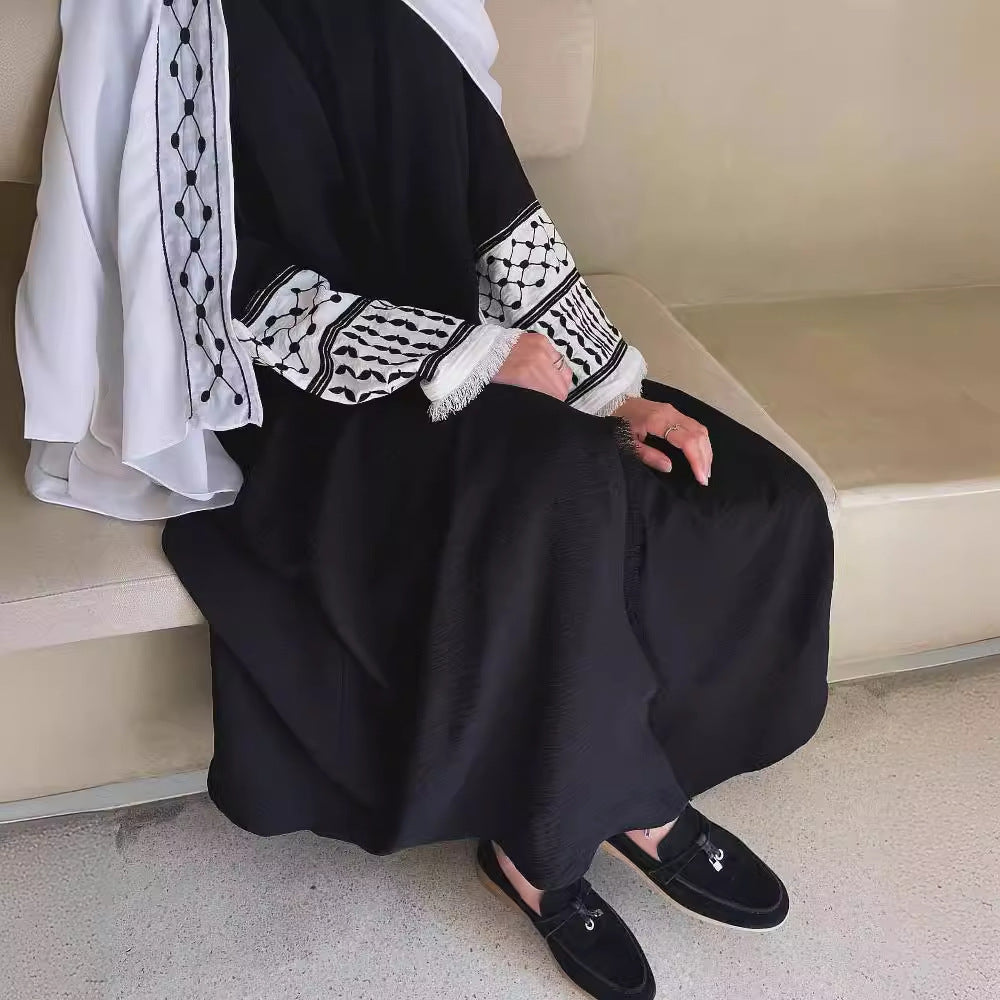 Bata tipo cárdigan bordada MS599#Abaya