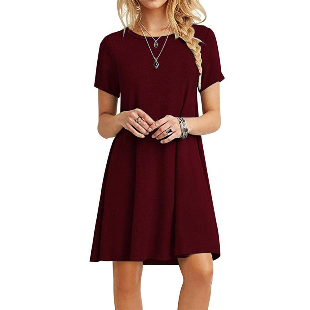 FS305#Vestido suelto tipo camiseta, sencillo y casual para mujer