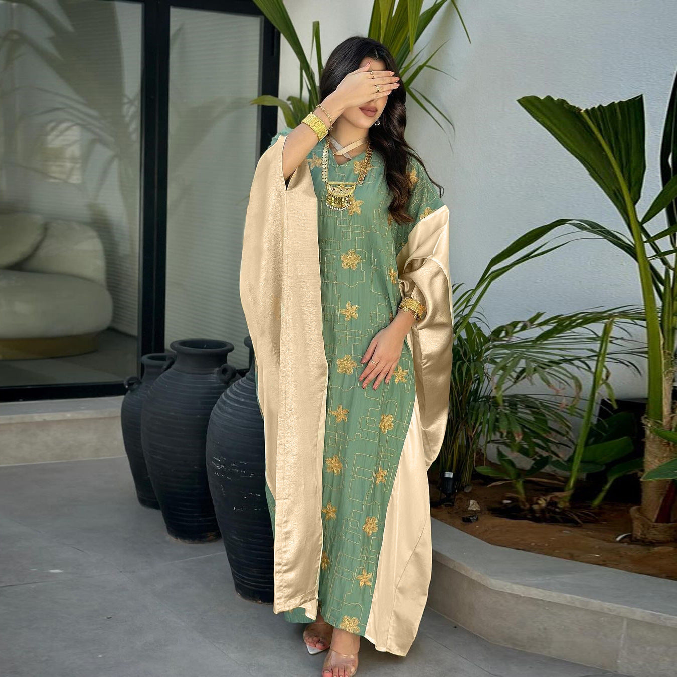MS550#Vestido de bloque de color bordado para mujer musulmana de Dubai árabe