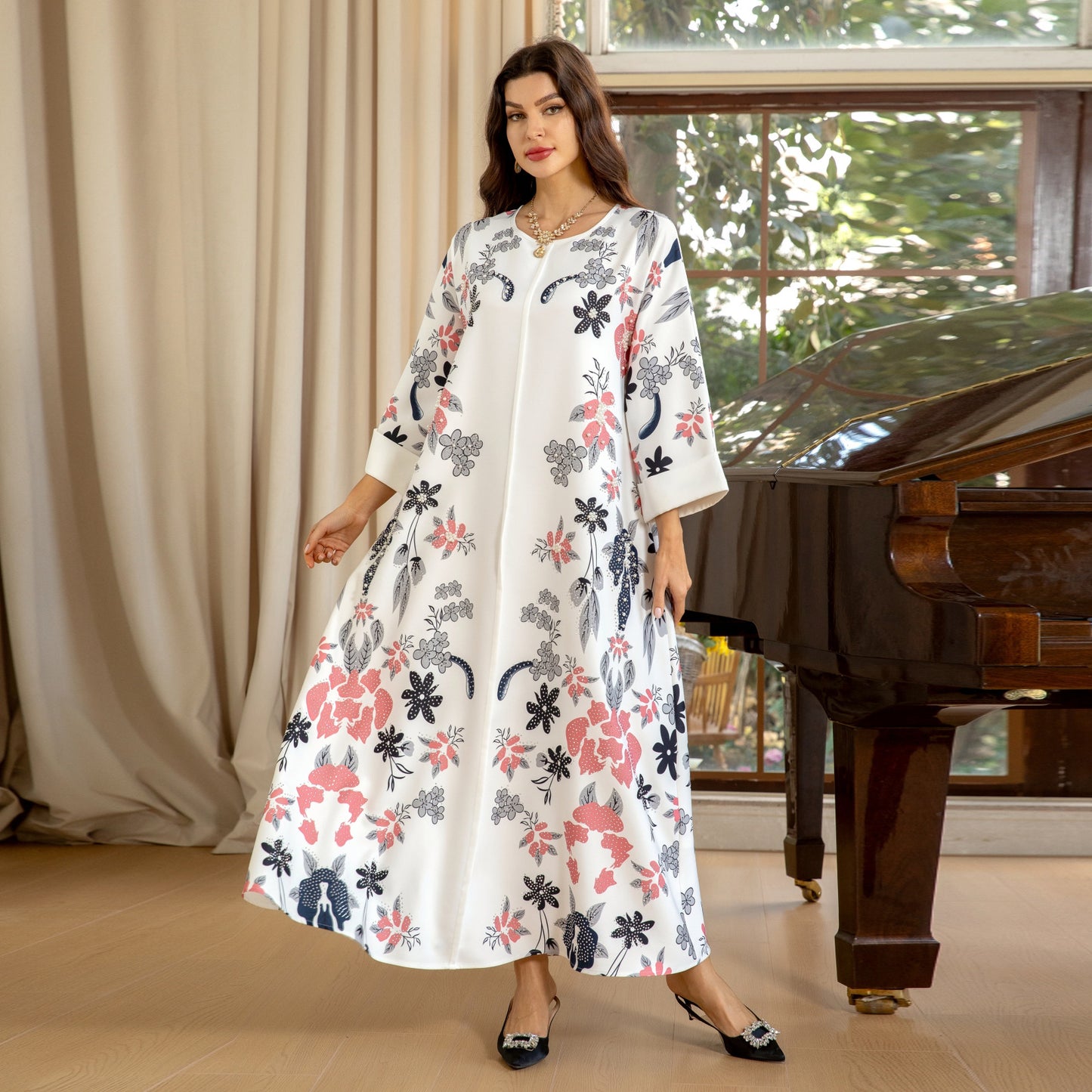 MS570#Fashion Arabian Dubai Burning Flower Hot Diamond Dress Middle East Hot Sale Women's Robe2024