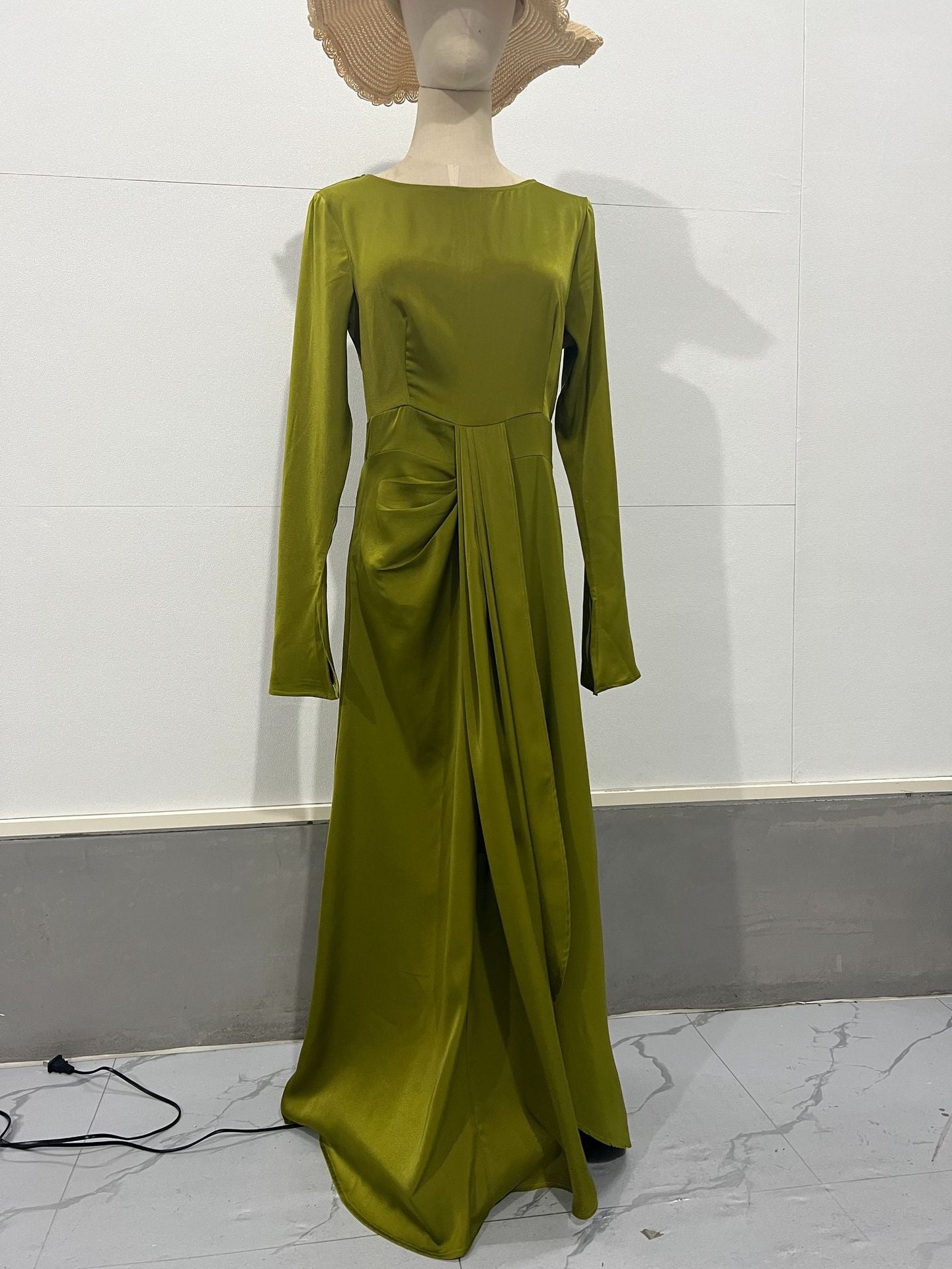 MS446#Vestido largo de satén con falda larga para mujer