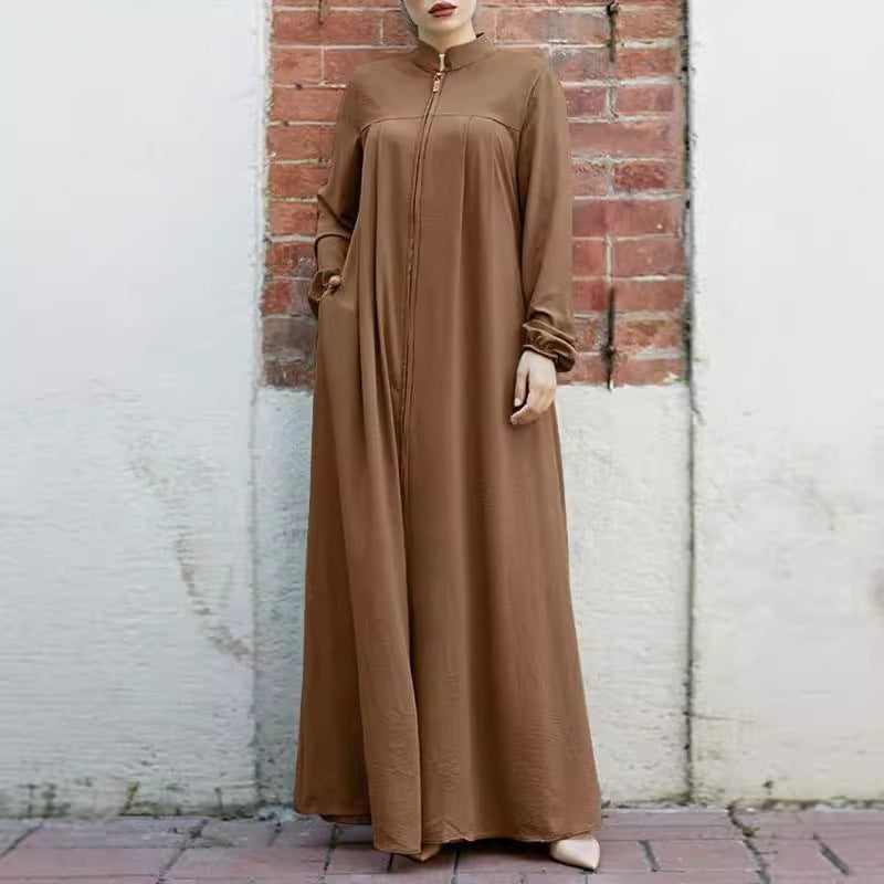 MS597#Vestido holgado de color liso con temperamento tipo cárdigan con cremallera
