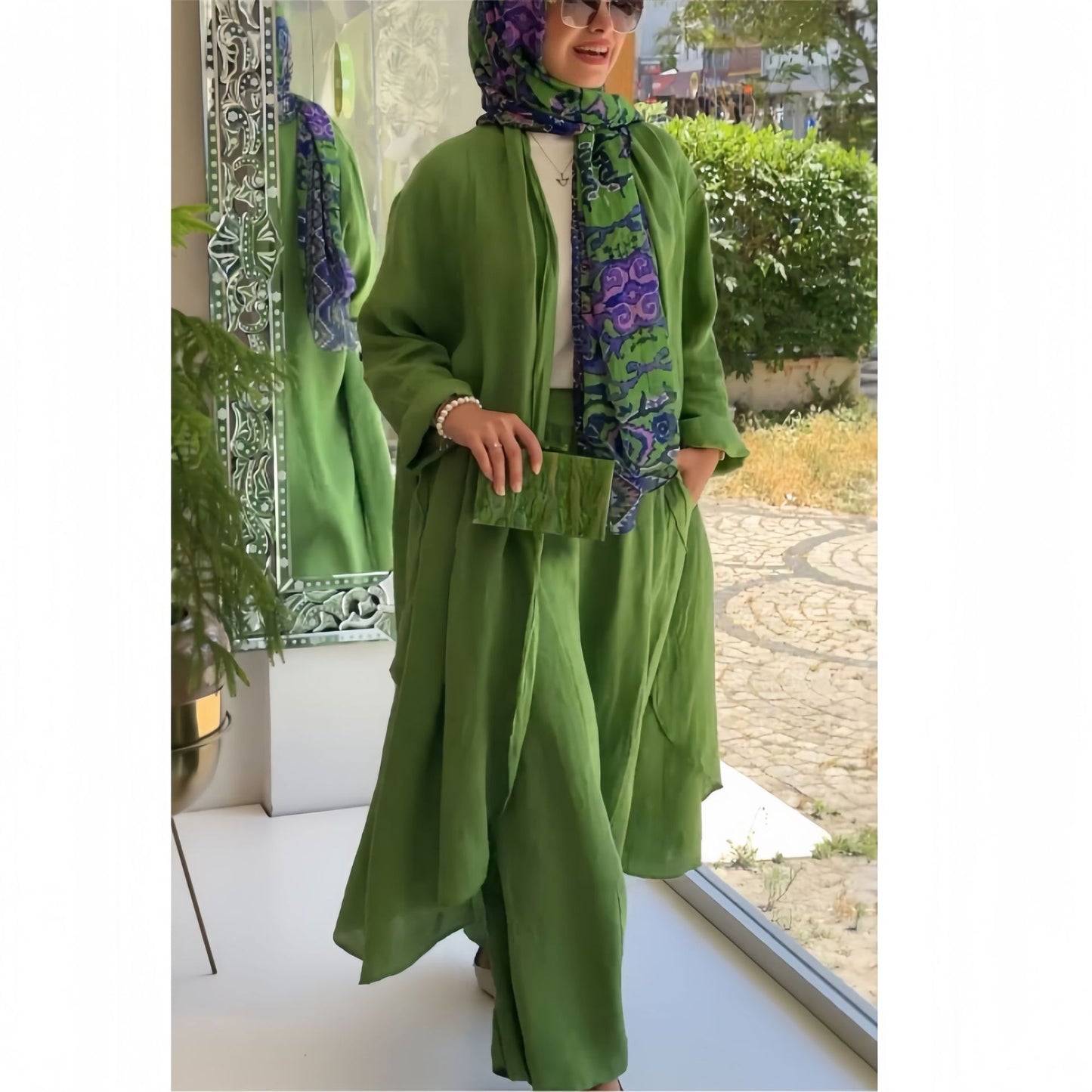 MS578#Nuevo cárdigan informal holgado de moda con pantalones de pierna ancha, traje de dos piezas para mujer para primavera y verano