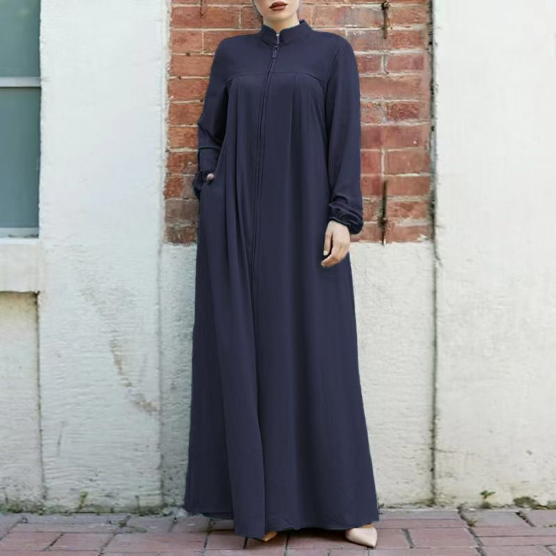 MS597#Vestido holgado de color liso con temperamento tipo cárdigan con cremallera