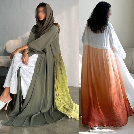 Vestido tipo cárdigan con costura plisada, túnica musulmana Abaya MS441