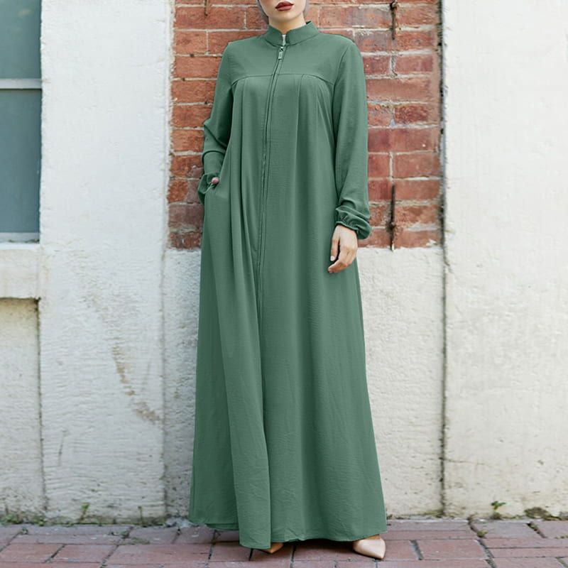 MS597#Vestido holgado de color liso con temperamento tipo cárdigan con cremallera