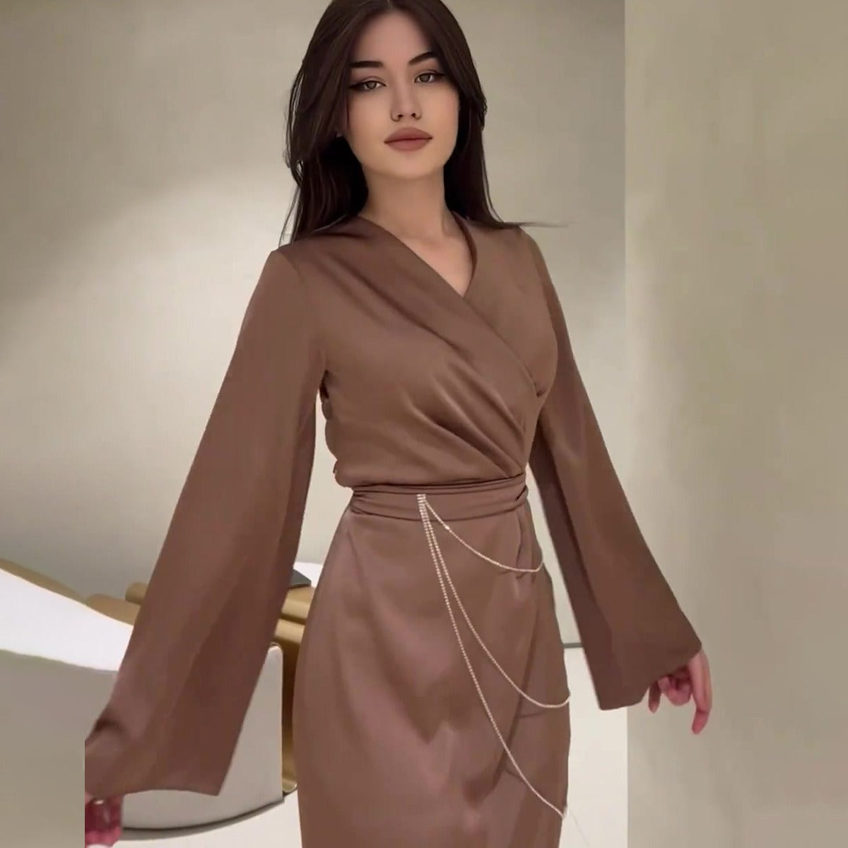 MS410#Women's long skirt temperament long waist dress