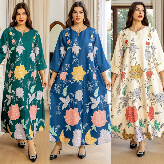 Bata étnica de Oriente Medio con estampado de diamantes calientes y cuentas de burbujas para mujer árabe MS569