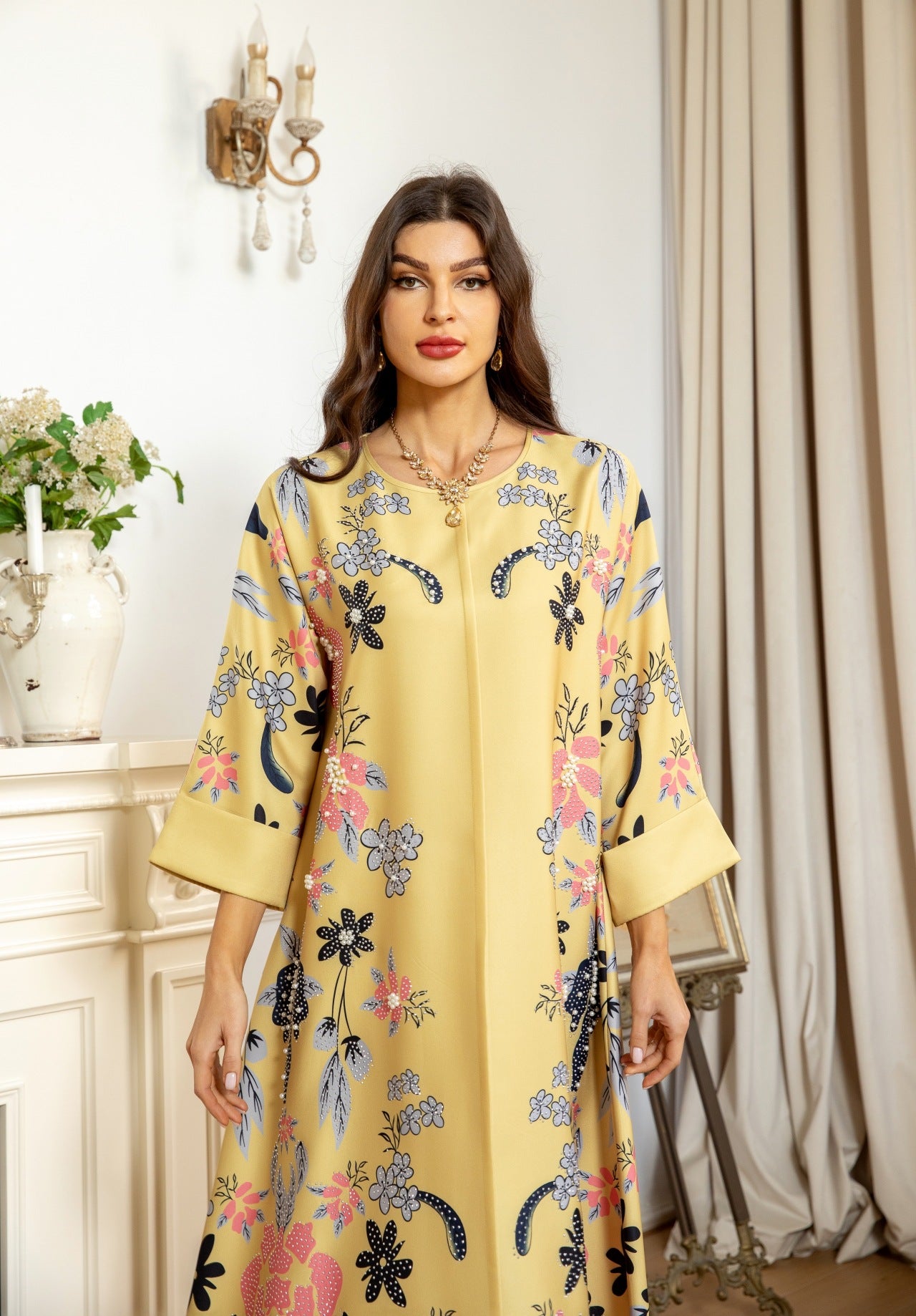 MS570#Fashion Arabian Dubai Burning Flower Hot Diamond Dress Middle East Hot Sale Women's Robe2024