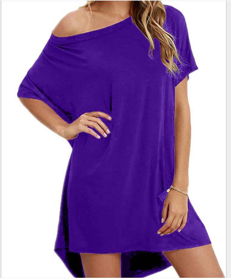 FS304#El elegante y moderno vestido irregular con cuello redondo y hombros descubiertos