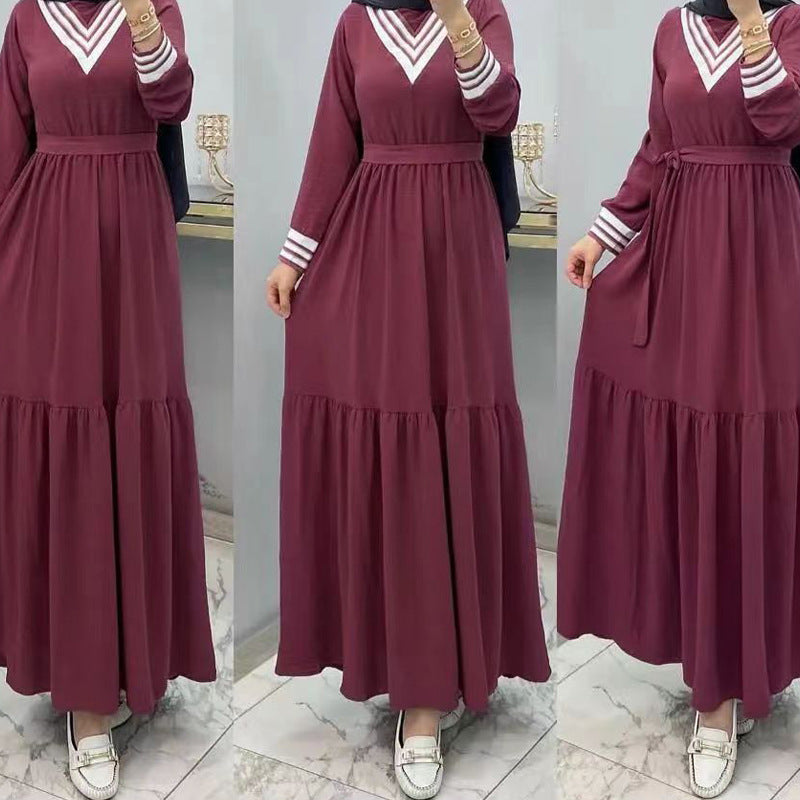 MS523# Hot Selling New Arrivals Casual Loose Dress for Women with Fashionable Pure Color Splicing Belt