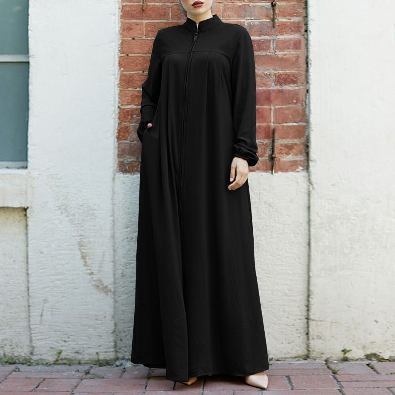 MS597#Vestido holgado de color liso con temperamento tipo cárdigan con cremallera