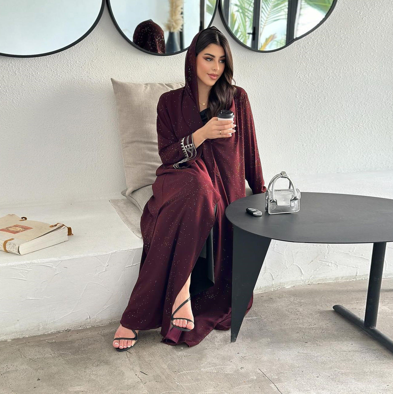 MS555#Ropa modesta para mujer musulmana de Oriente Medio Moda árabe Abaya Exquisita túnica tipo cárdigan bordada para uso exterior