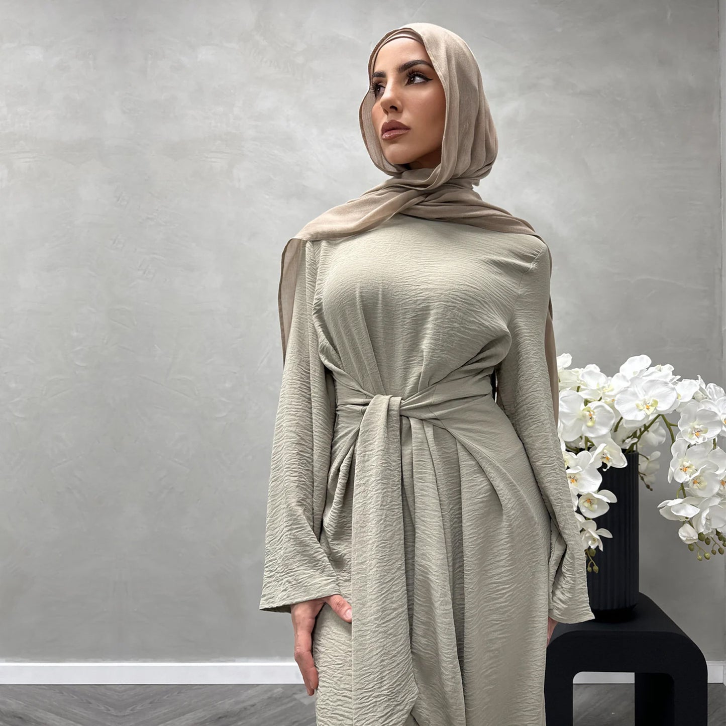 MS587#Elegante vestido abaya con cordones