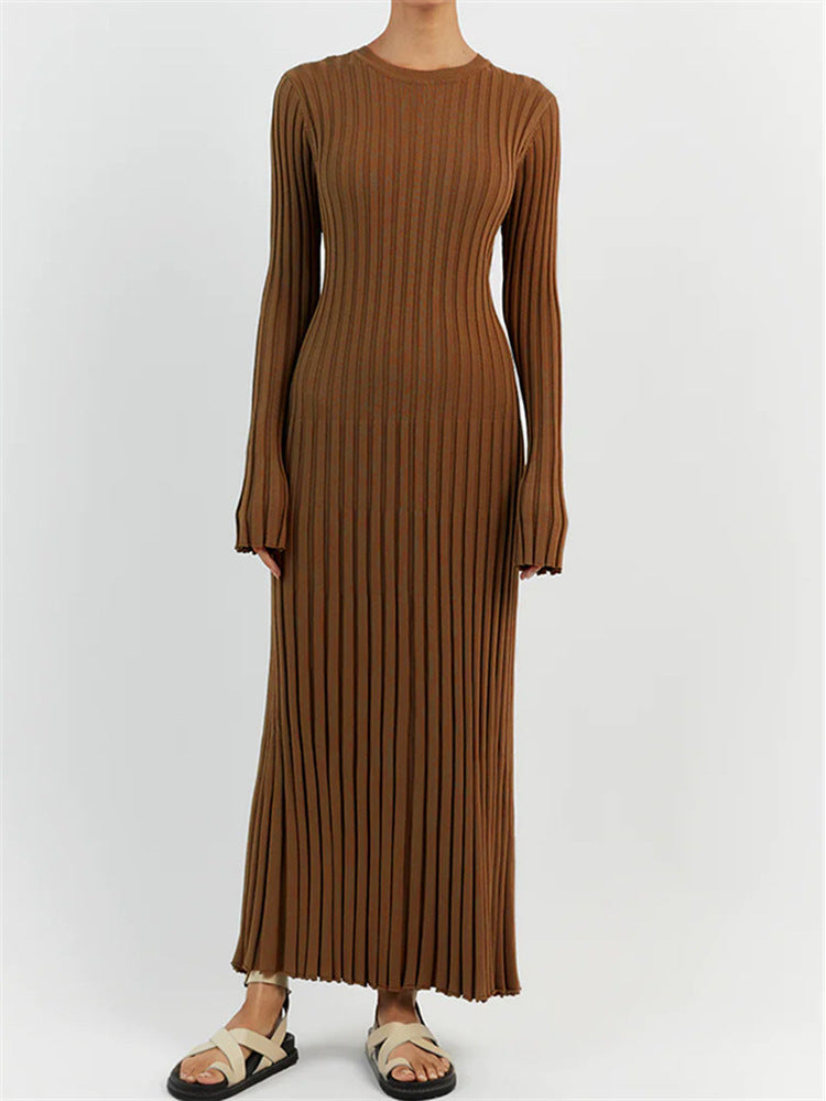 MS415#Suéter vestido largo con tirantes finos y falda de lana