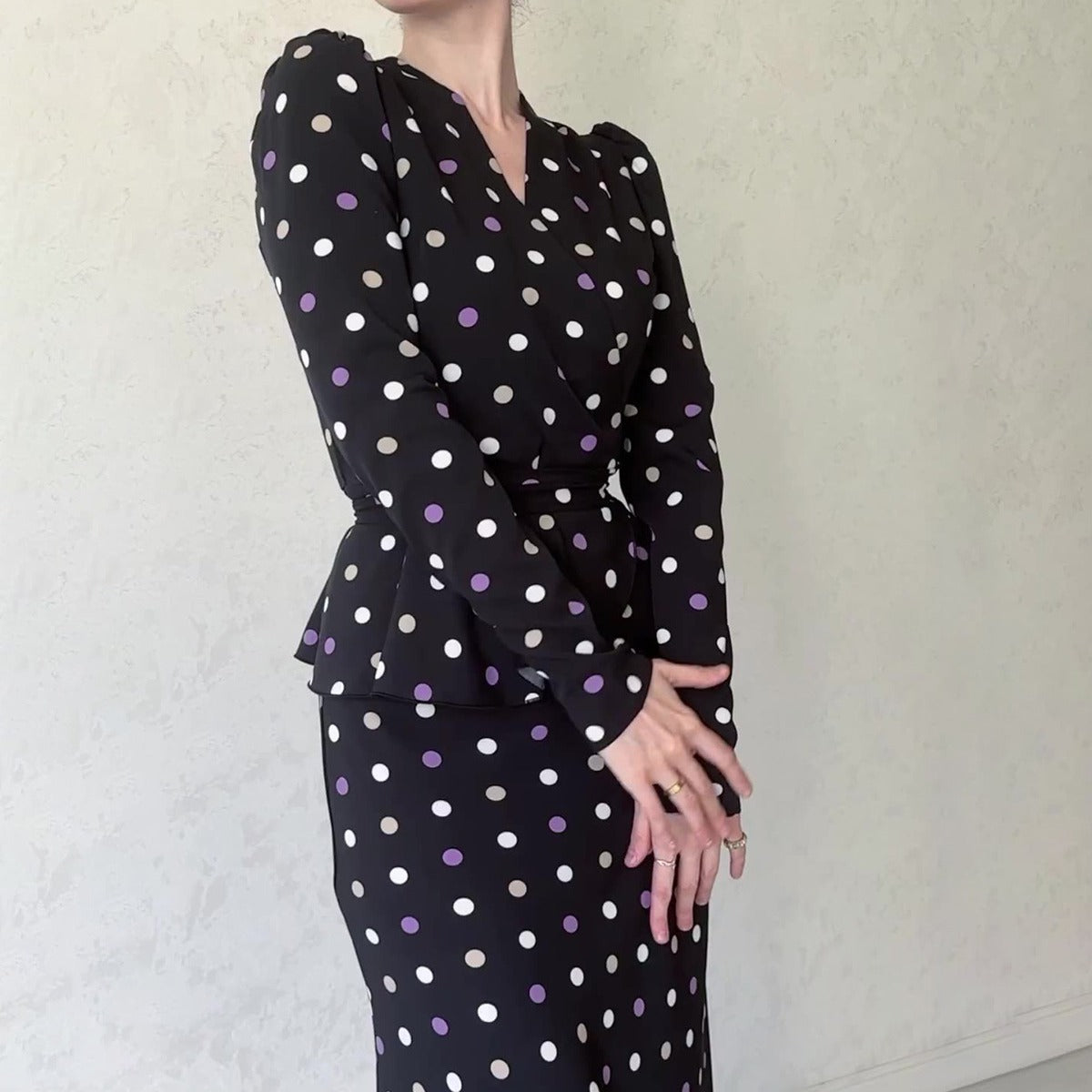 MS445#Vestido de lunares con cordones en la cintura para mujer