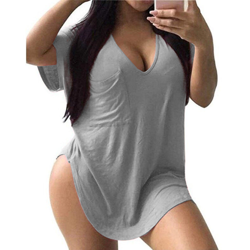 FS308#Camiseta informal de cuello redondo para mujer, talla grande, camisetas de verano
