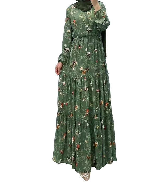MS520# Fashion New Floral High Neck Long Dress for Women with Elegant