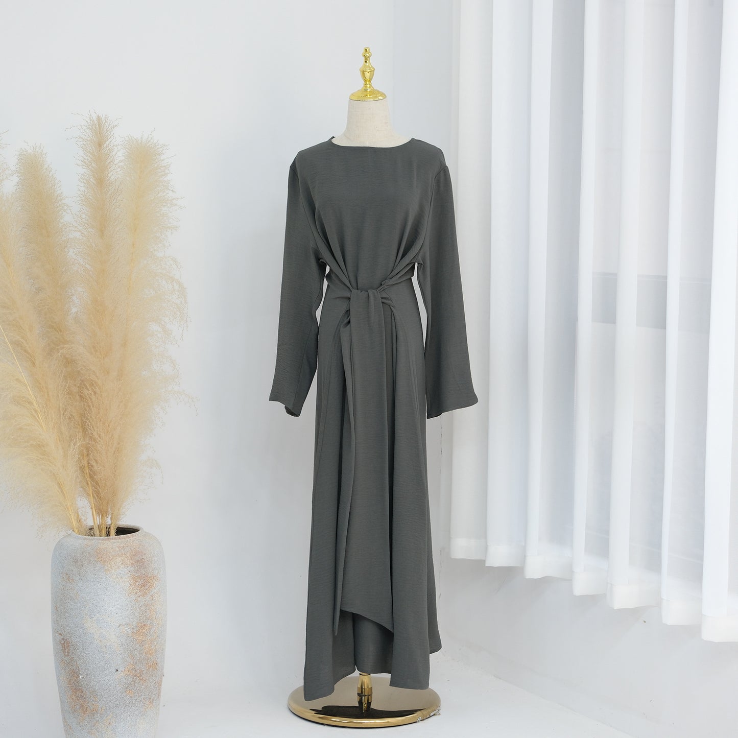 MS587#Elegante vestido abaya con cordones