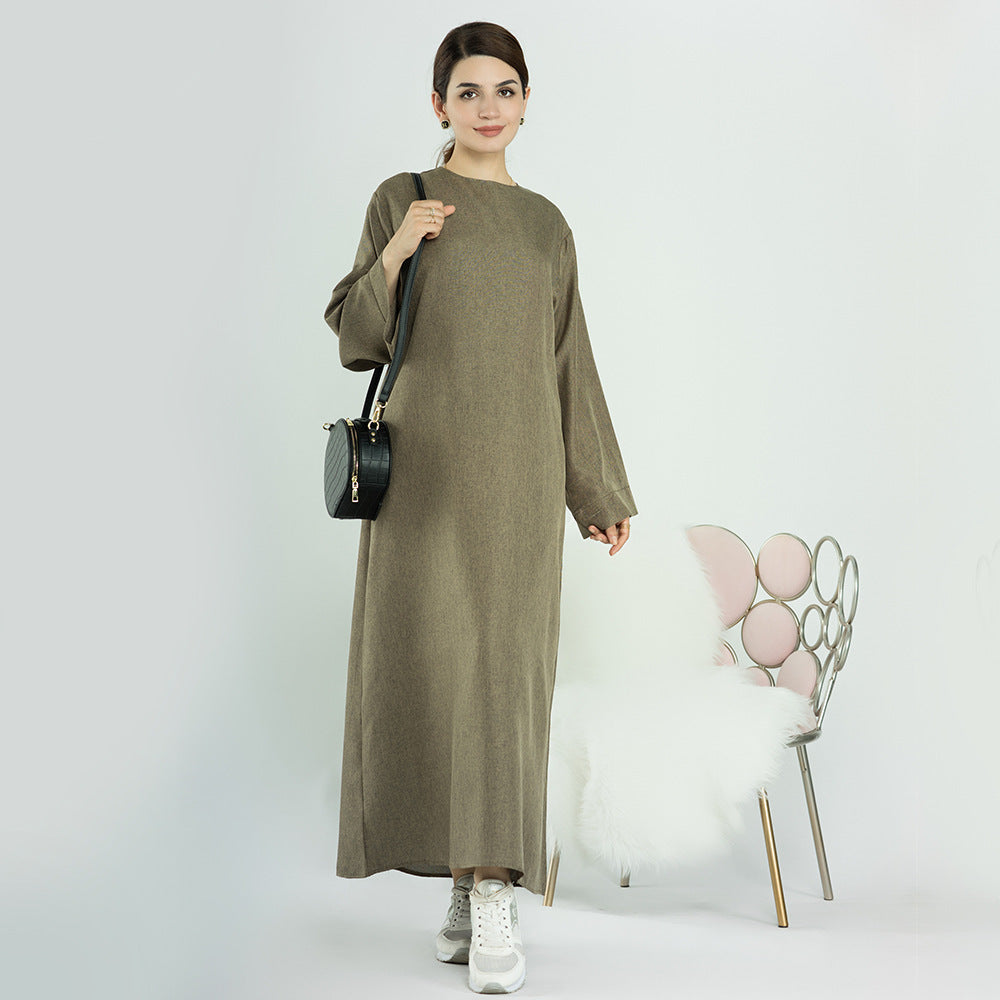 Vestido informal de color liso estilo turco de Dubái para mujer de talla grande MS543