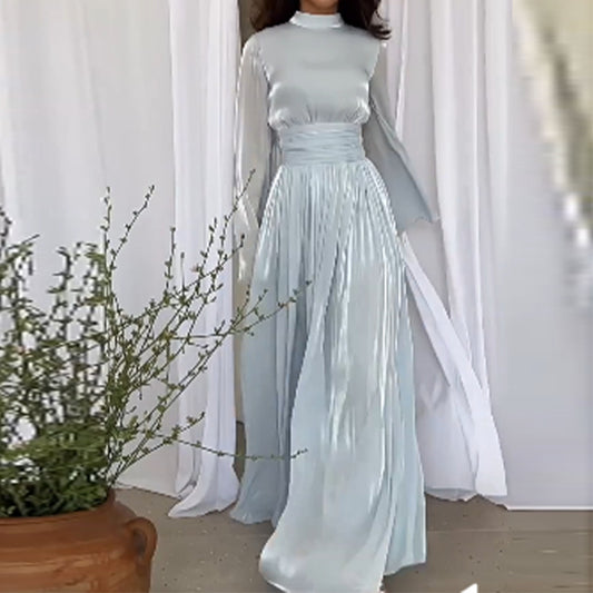 MS471#Vestido francés ligero de lujo con cuello redondo y mercerizado de alta calidad