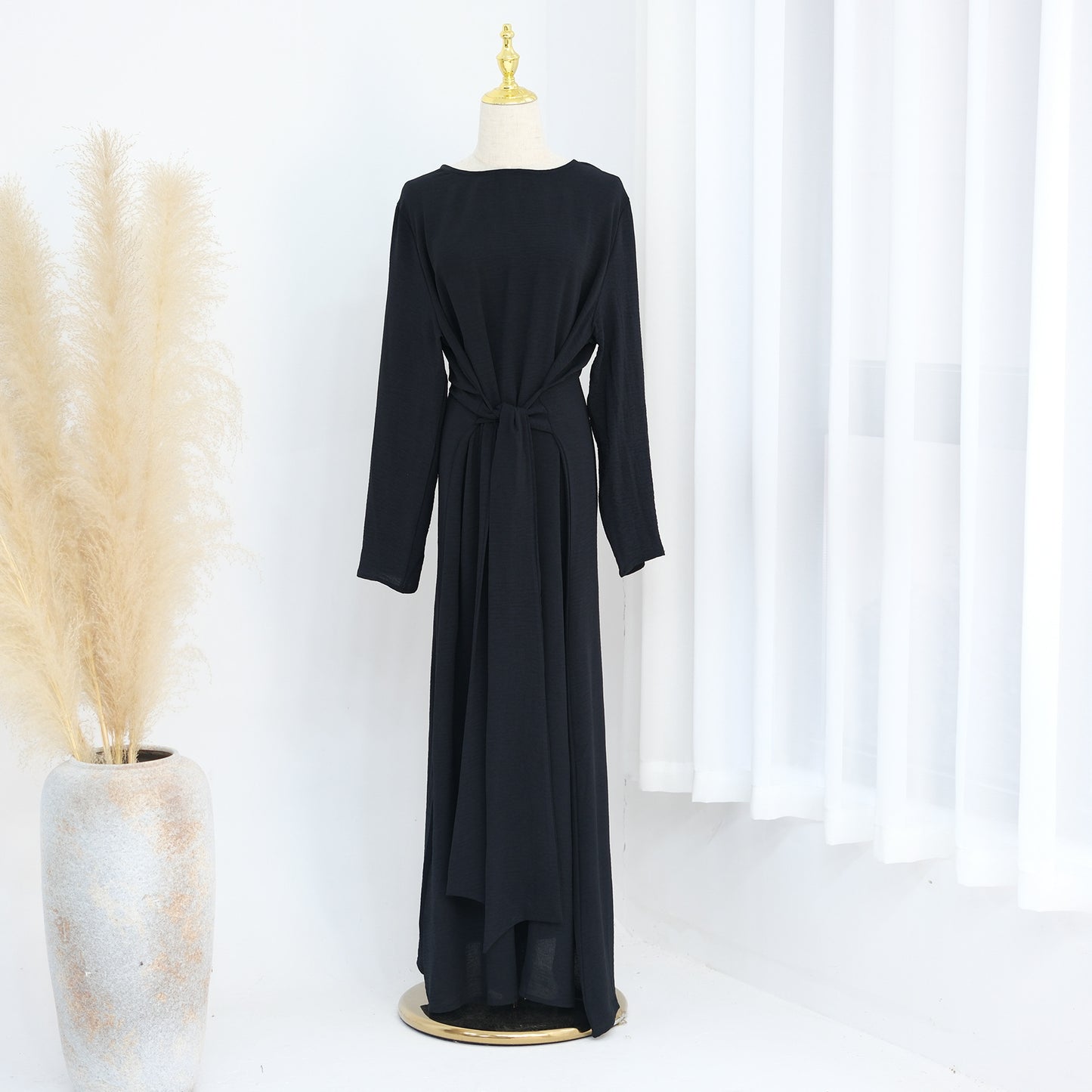 MS587#Elegante vestido abaya con cordones