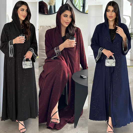 MS555#Ropa modesta para mujer musulmana de Oriente Medio Moda árabe Abaya Exquisita túnica tipo cárdigan bordada para uso exterior