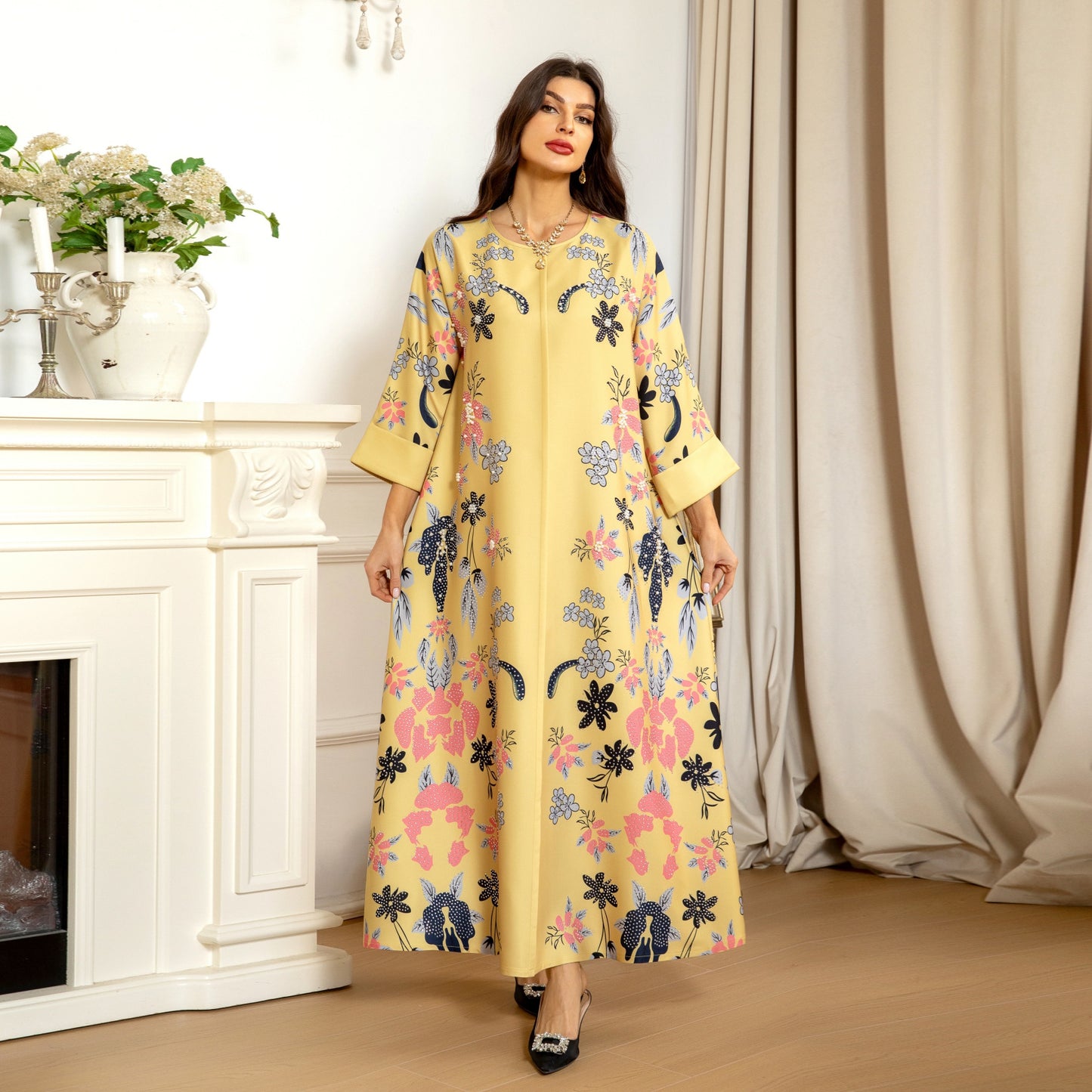 MS570#Fashion Arabian Dubai Burning Flower Hot Diamond Dress Middle East Hot Sale Women's Robe2024
