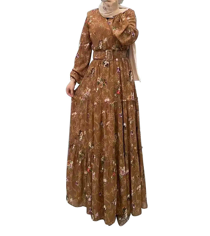 MS520# Fashion New Floral High Neck Long Dress for Women with Elegant