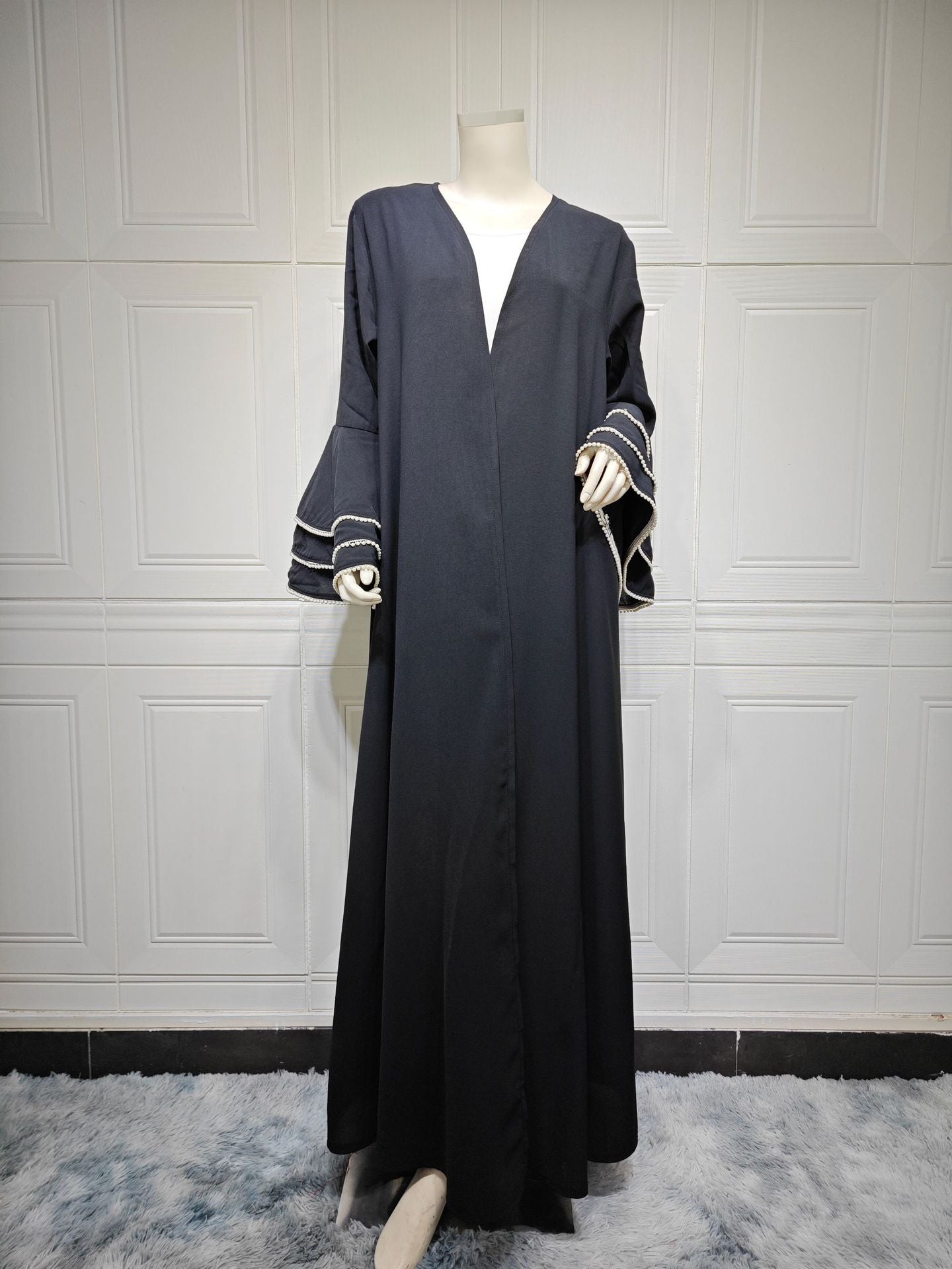 MS594# Black cardigan robe cuffs with beads