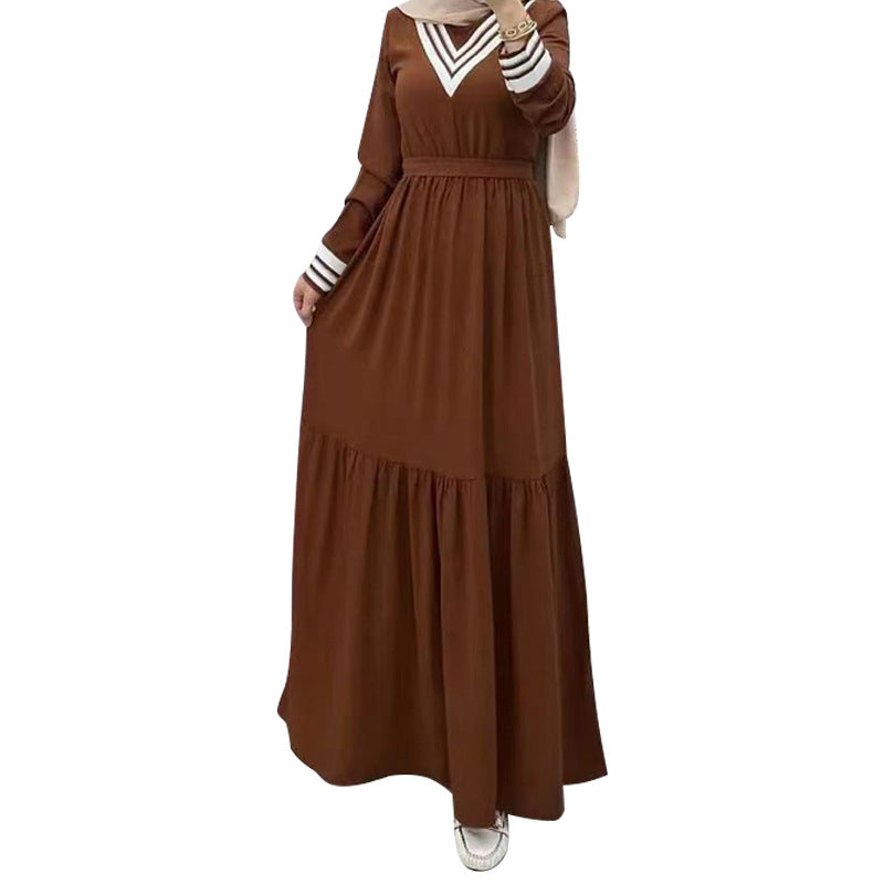 MS523# Hot Selling New Arrivals Casual Loose Dress for Women with Fashionable Pure Color Splicing Belt