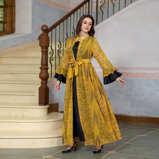 Conjunto de bata de dos piezas con mangas de hoja de loto para dama musulmana MS426