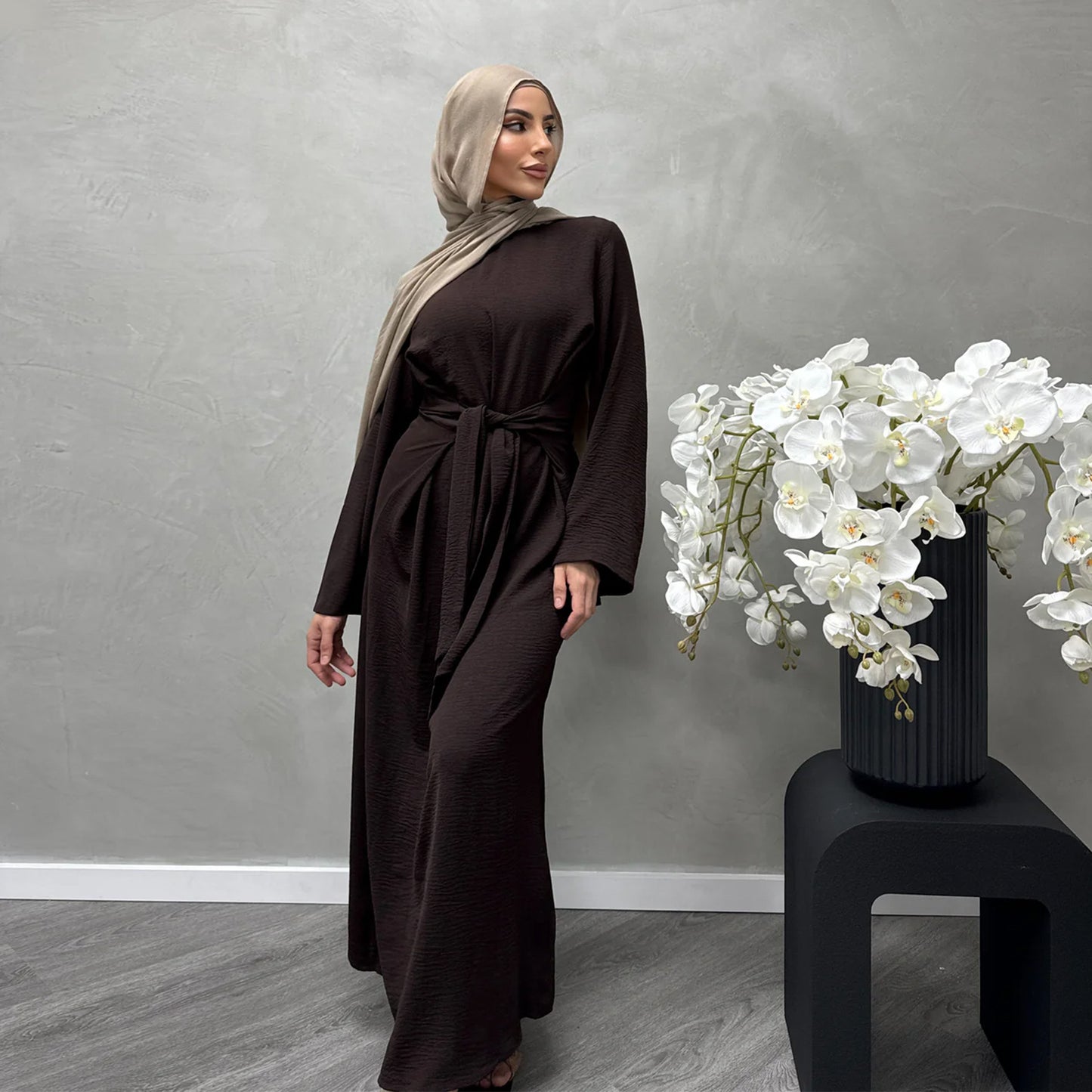 MS587#Elegante vestido abaya con cordones