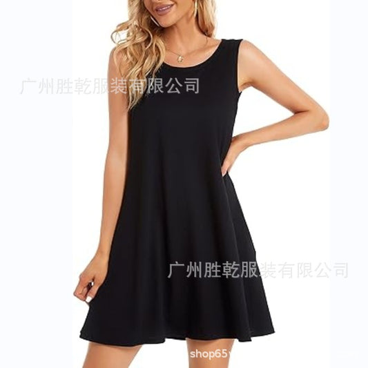 FS307# Vestidos de verano para mujer 2024 Vestido playero informal sin mangas con estampado floral Vestido de verano holgado con bolsillo