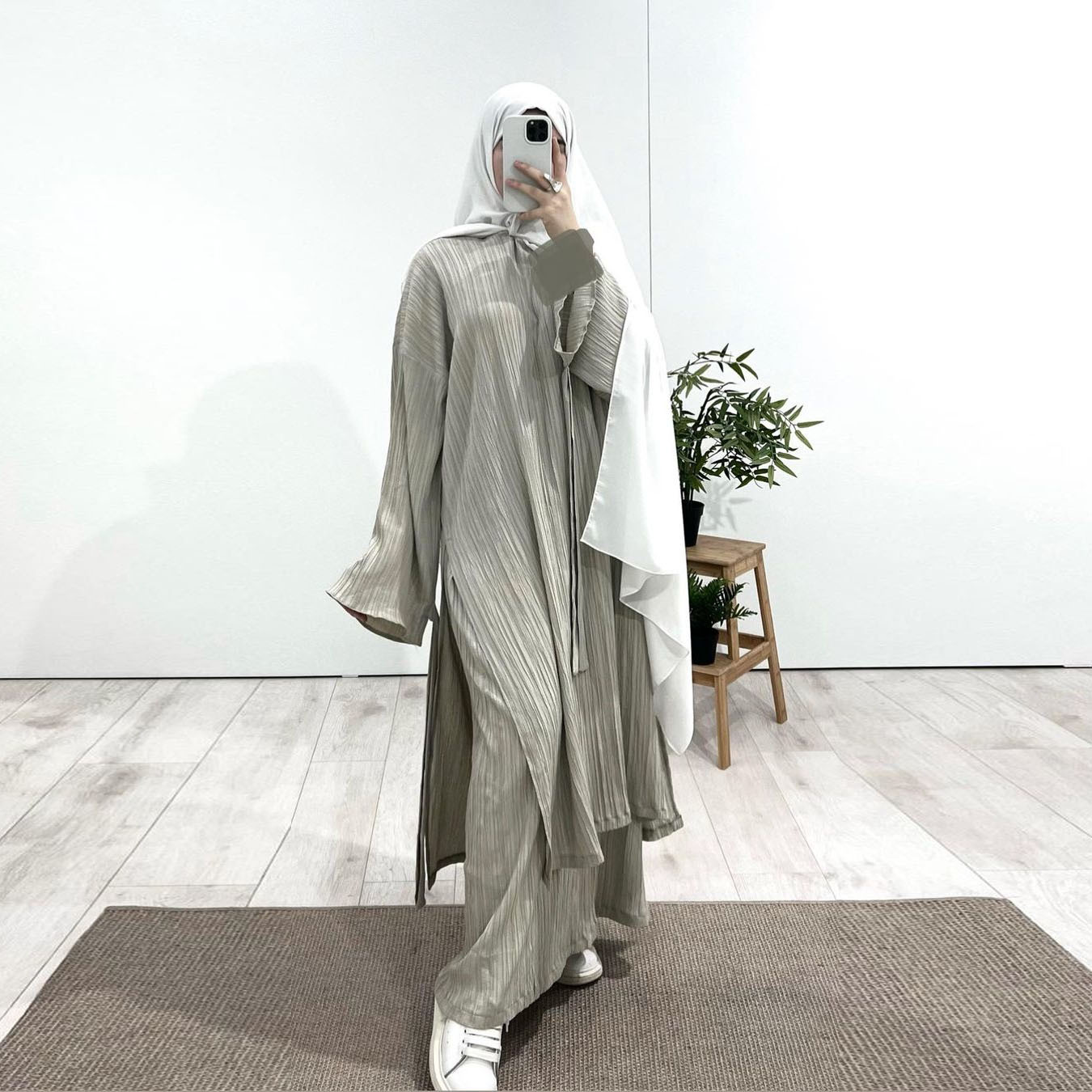 MS361#Traje de túnica de tela con volantes y manga larga para mujer musulmana