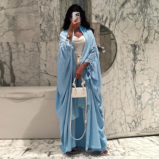 Bata tipo cárdigan informal con mangas murciélago de color liso de Dubái, modesta, MS339 (sin vestido interior)