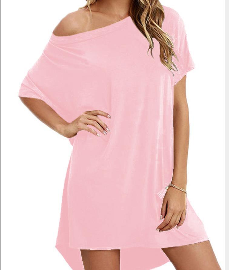 FS304#El elegante y moderno vestido irregular con cuello redondo y hombros descubiertos