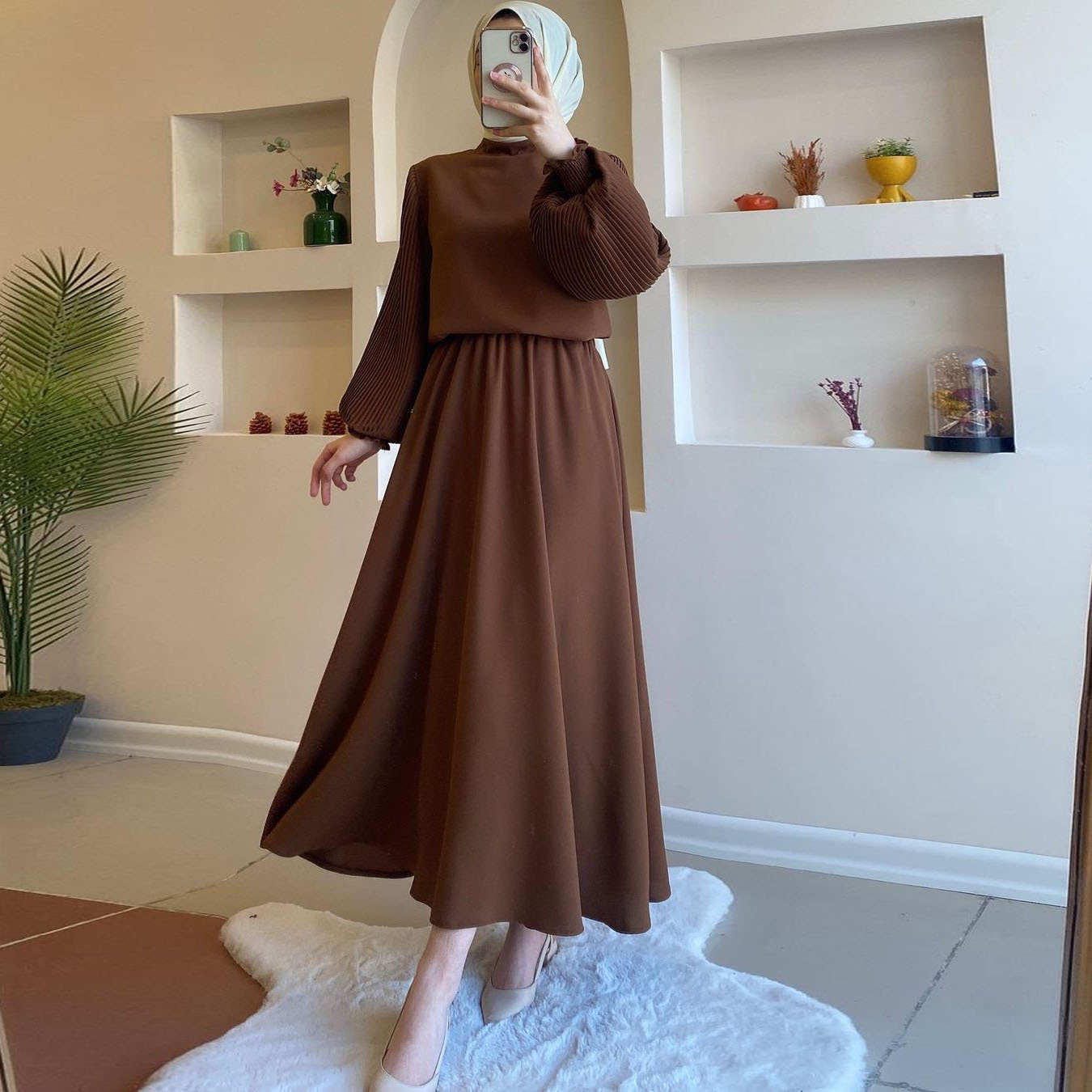 MS365#Vestido plisado con cordones de moda para mujeres musulmanas