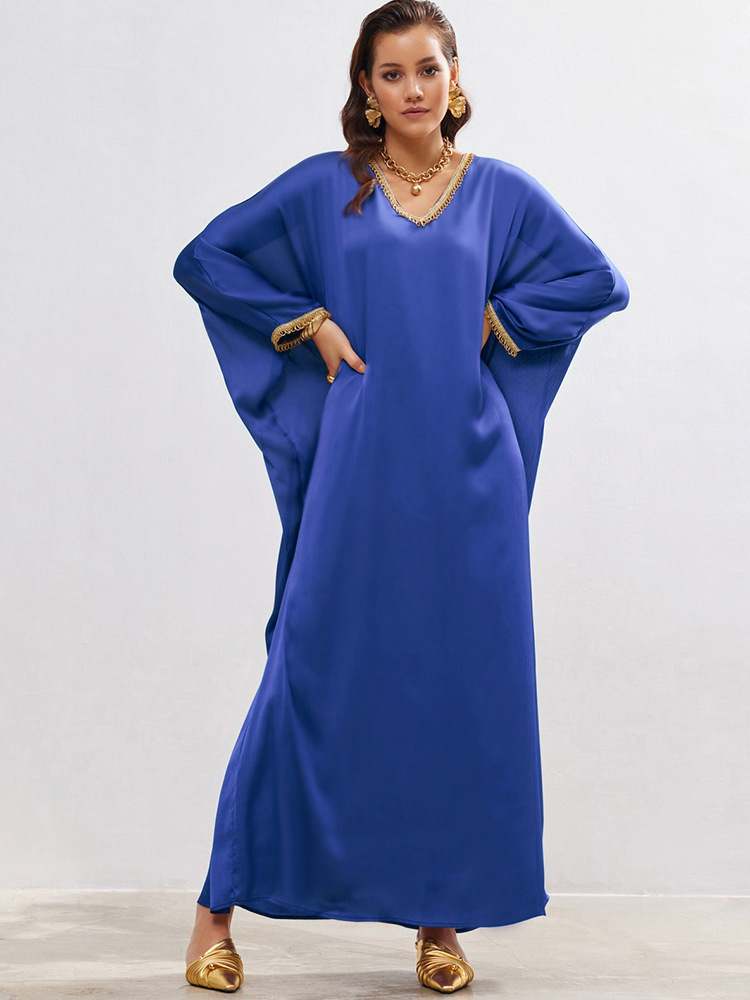 MS371#muslima bata de encaje con puños de murciélago baya